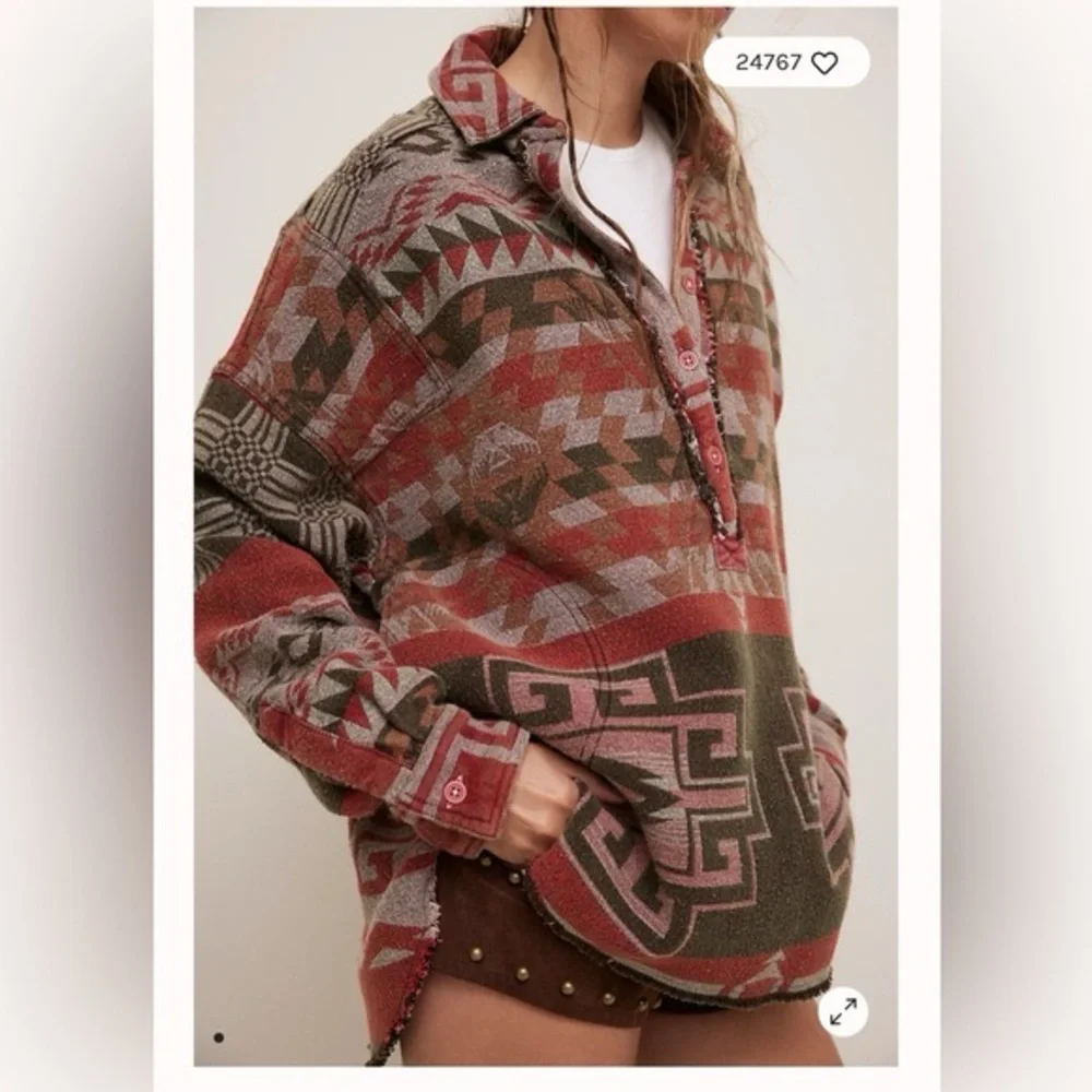 NWT Free People Arizona Sky Cotton Pullover Top Crimson Combo size Large - Picture 2 of 3